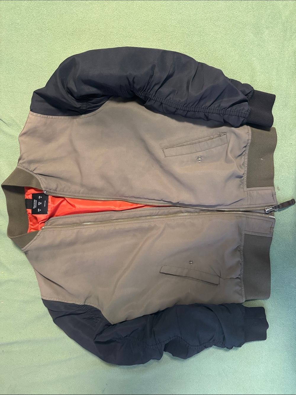 Bershka Olive Body Bomber Jacket with Black Sleeves